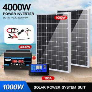 유리 태양 전지 패널 시스템 12V 배터리 충전 컨트롤러 4000W 태양광 인버터 키트 가정 및 야외용 110V 220V 1000W