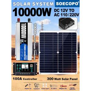 10000W 완벽한 태양광 발전 키트 300W 패널 100A 컨트롤러 10000W 인버터 12V에서 110V/220V로 변환 가정용 RV용 비상 백업