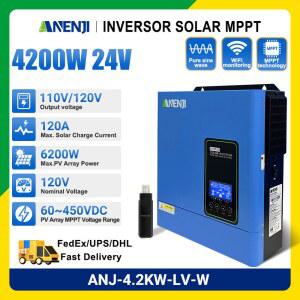 ANENJI 4200W 순수 정현파 오프그리드 태양광 인버터 전압 변환기 DC 24V에서 AC 110V/120V로 120A MPPT 충전 컨트롤러 장착