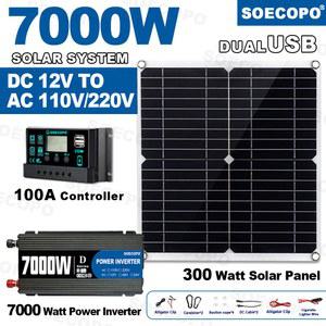 7000W 인버터 키트 12V 110V220V 300W 태양 전지 패널 100A 컨트롤러 및 배터리 충전기 창고/조명/캠핑 쉬운 설치