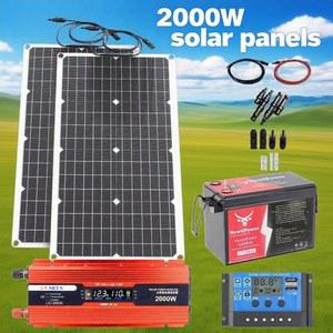 2000W 오프그리드 태양광 완전 세트 100A 컨트롤러 110V 220V 인버터 및 10AH 30AH LiFePO4 배터리 가정/RV/캠핑용