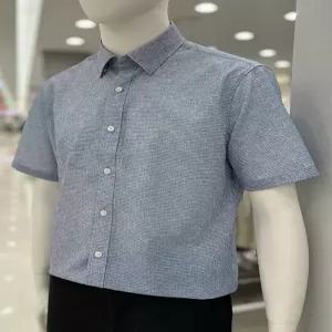 남자 여름 반팔 다림질 없는 링클프리 쿨 나일론 블루 정장 와이셔츠 캐주얼 셔츠_JK