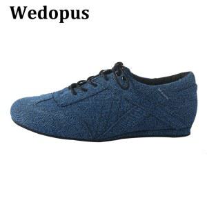 Wedopus 블루 데님 남자 소년 댄스 스니커즈 스웨이드 바닥 남여 신발 춤 부드러운 단독 신발 춤 스포츠 신발