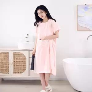 고급 핑크 수면가운 가정용 부드러운 원피스 샤워가운
