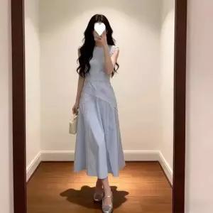 스커트 레이스 보이기 롱스커트 계열의 민소매 프렌치 바캉스 여자쉬폰스커트 상큼한 날씬해 ible1