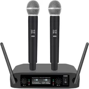 UHF 무선 마이크 시스템 - 노래방 노래 DJ 교회 및 결혼식을 위한 2채널 휴대용 다이내믹 100피트 범위