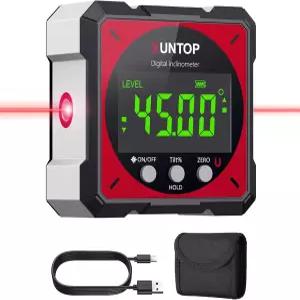 레이저(클래스 2 1mW 출력)가 장착된 XUNTOP USB 충전 디지털 앵글 파인더 레벨 박스 걸이 장식용 4면 강력