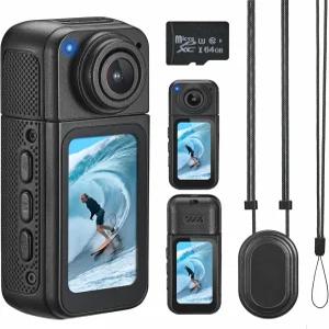 64GB 저장 공간 미니 바디캠 180도 회전 렌즈 1080P 포켓 비디오 레코더 화면이 있는 엄지 크기 웨어러블