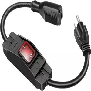 온/오프 방수 스위치가 있는 실외 연장 코드 15A 125V 접지 3-프롱 플러그 헤비 듀티 1875W 짧은 조명용