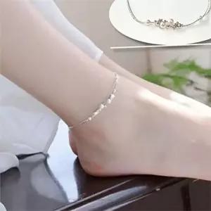 여성 두줄 발찌 여성 별 발찌 실버 큐빅 발목 패션 체인-WFQ0PJV