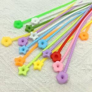 10pcs 캔디 컬러 스타 플라워 실리콘 재사용 가능한 가방 타이 키 체인 끈 스트랩 링 자동차 수제 보석