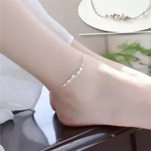 여성 두줄 발찌 여성 별 발찌 실버 큐빅 발목 패션 체인-WFQ0PJV
