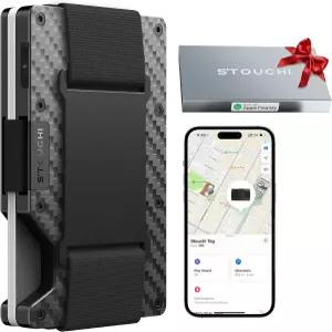 남성용 Stouchi 트래킹 지갑 내 위치 찾기 iOS 전용 내장 RFID 차단 기능 Wealth Plaid 디자인 카본 파이버