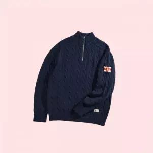 GUERNSEY 울LENS 건지울른스 헤비코튼 면 케이블 꽈배기 반집업 하프집업 니트 니트티 스웨터 티셔츠 상의