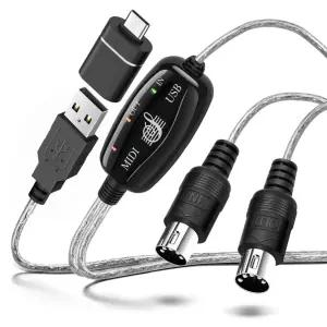 USB-C 어댑터가 포함된 TNP MIDI to 케이블 키보드용 5핀 인터페이스 피아노 신디사이저 전자 드럼용