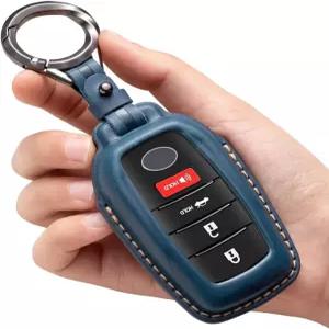 도요타용 YONUFI 키 폽 커버 가죽 케이스 키체인 블루 도요타 툰드라 벤자 RAV4 프라임 시에나 코롤라