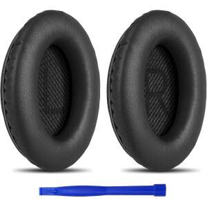 T TERSELY 교체용 보스 QUIETCOMFORT 35 II /45 (QC35 /QC45 /QC35 II) 헤드폰용 이어패드 'L'과 'R' 문자가 있는 QC35 모양 스크림 포함 QC25 QC15 QC2 사운드TRUE SOUNDLINK 이어패드(블랙)