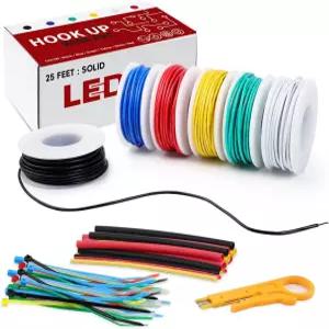 레드빌리지 22 AWG 솔리드 코어 후크업 와이어 - 6가지 색상 세트 각각 25피트 7.5m DIY 전자제품 아두이노