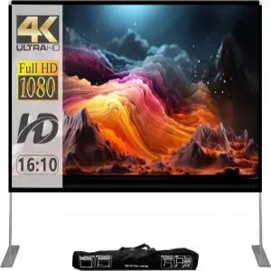 100인치 프로젝터 스크린 및 스탠드 실내외 홈시어터 뒷마당 시네마 여행용 휴대용 4K HD 캐리백 포함