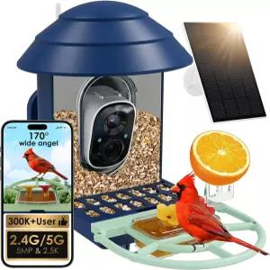 카메라 탑재 야외용 2.4G/5G WiFi 무선 2.5K HD 170 광각 태양광 전원 AI 새 식별 모니터링용 먹이통