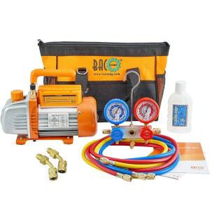 BACOENG 3.6CFM AC 진공 펌프 및 게이지 세트 - R410A R22 냉매용 미니 스플릿 시스템용 HVAC 키트 R410A 어댑터 3X5FT 호스 포함