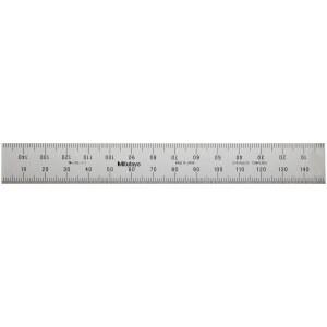 미쓰토요 182-111 강철 룰 150MM (1MM 1/2MM) 두께 1.2MM X 폭 19MM 새틴 크롬 마감 템퍼드 스테인리스 스틸 | 스틸 정확도 0.006인치 (+/ 0.15MM) 마감에 투명 눈금 비굴곡성