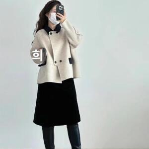 여성 프렌치 마이야르 인형 넥 모직 코트 봄가을 캐주얼 쇼트 상의