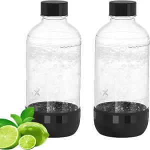 OiDiPi 소다 제조기용 병 1리터 재사용 가능한 BPA 프리 스파클링 워터 탄산수 머신 교체용 2개 세트 블랙