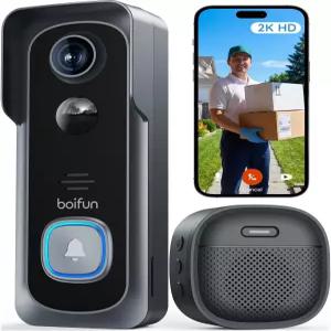 BOIFUN 무선 비디오 초인종 카메라 구독 불필요 2K HD 166 HDR 야간 투어링 모션 알림 양방향 오디오 및