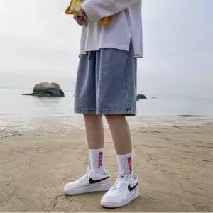 [STYLELUX]데님 와이드 밴딩 5부 청 버뮤다 팬츠 반바지