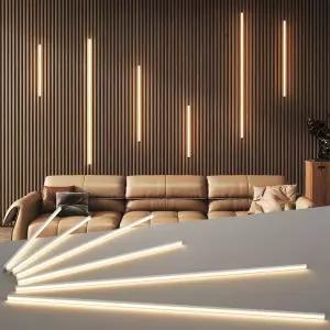 벽 패널용 LED 오목 조명 키트 - 내부 장식용 GloryAir 6pcs 접착식 스트립 우드 슬랫용 3000K 터치식