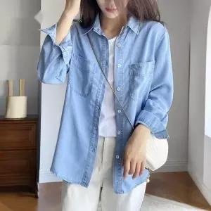 여성용 봄 데일리 루즈핏 데님 남방 긴팔 청셔츠
