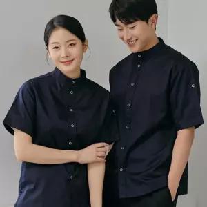 여성조리복상의 네이비 반팔조리복 스탠딩카라 여자쉐프복 위생