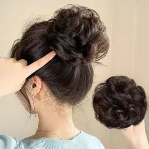 (언니네 가발) 인모 올림머리 곱창밴드 (파마) (브라운)헤어 똥머리 여성 패션 디자인