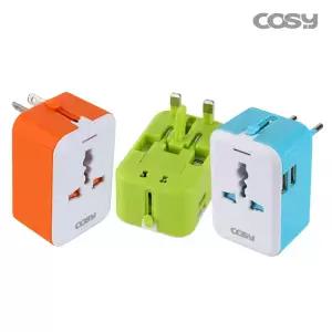 코시 팝블럭 USB 2포트 여행용 아답터 멀티어댑터 콘센트형 그린 TA3024U