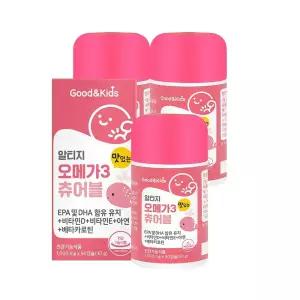 내츄럴플러스 굿앤키즈 알티지 오메가3 츄어블 90캡슐 X 3개 비타민 아연 레몬맛 젤리타입