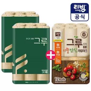 [보리보리/삼정펄프]그루 오리지널 화장지 60롤+그루키친타올 120매X12롤