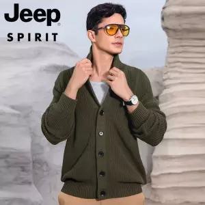 JEEP SPIRIT 카디건 스웨터 남성 가을 겨울 두꺼운 V넥 루즈 니트