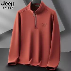 JEEP SPIRIT 벨벳 티셔츠 남성 패션 캐주얼 긴팔 자수 티셔츠