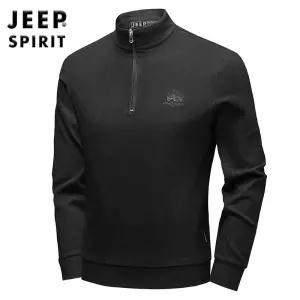 JEEP SPIRIT 남성 루즈핏 긴팔 티셔츠 겨울 후리스 반집업 티셔츠