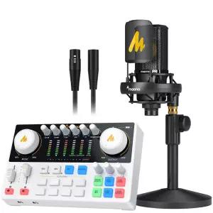마오노 캐스터 AME2 Gen2 + PM500 스트리밍 오디오 믹서 휴대용 블루투스 화이트 오디오 인터페이스 XLR 콘덴서 마이크