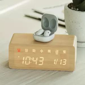 플라이토 우드 무선충전 데이트 LED 탁상시계 시즌2