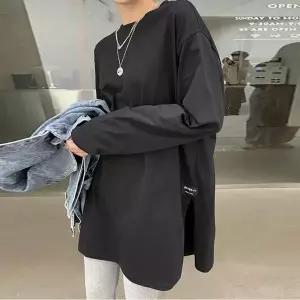 검정 긴팔 여성 루즈핏 롱슬리브 티셔츠 박스티 캐주얼 가을 레터링