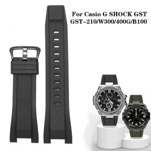 카시오 G 쇼크 GST 시리즈 실리콘 시계 밴드 방수 고무 팔찌 스트랩 GST-210 W300 400G B100 26x14mm