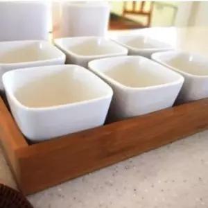 예쁜접시 대나무트레이 찬기 사각볼 포함 6P세트