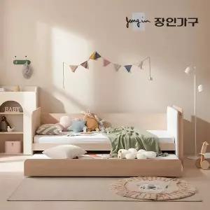 [장인가구]뉴피터 LED 패브릭헤드 E0 슬라이드 2단침대 침대프레임 S+낮은포켓+라텍스탑포켓