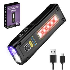 VMTENMV 플래시라이트 UV 라이트 395NM 블랙라이트 EDC 플래시라이트 미니 LED | 고루멘 USB-C 충전식 휴대용 자석 베이스 COB 화이트 및 레드 라이트 반려동물 소변용 수지 경화용