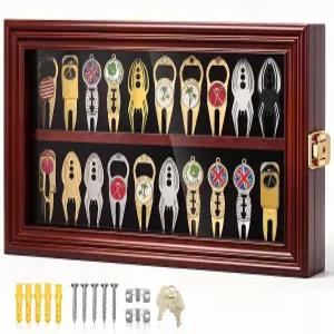 실리풀 20 골프 디봇 툴 디스플레이 케이스 7.87 x 13.98 1.77인치 벽걸이 나무 캐비닛 98 UV 아크릴 도어