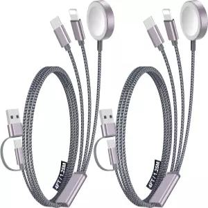 충전기 3-in-2 멀티 충전 케이블을 위한 2팩 여행 필수품 크루즈 캠핑 iWatch 17-12 Xbox Series X S-4FT