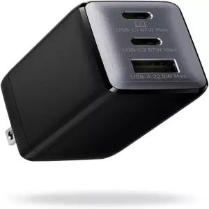wegear 67W USB C 충전기 접이식 플러그가 있는 3포트 GaN 고속 충전 블록 Pro/Air Galaxy S25/S24 Note20